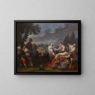 Le due vedove di un capo indiano che si contendono gli onori del rogo - Louis-Jean-François Lagrenée — quadro incorniciato alla parete