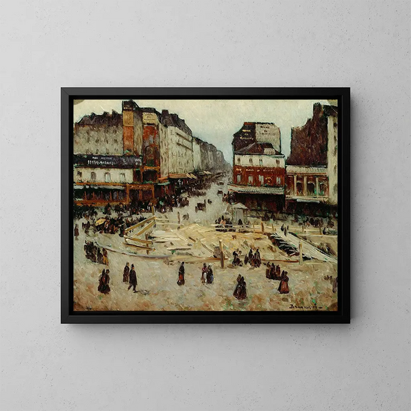 Le boulevard de Rochechouart et la rue de Clignancourt, travaux du métropolitain - Louis Braquaval — quadro incorniciato alla parete