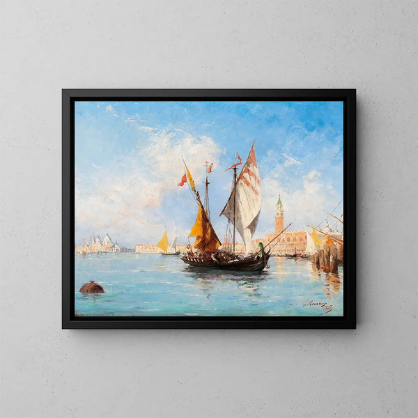 Segelboote in Venedig im Bacino di San Marco - Louis Claude Mouchot — gerahmtes Bild an der Wand
