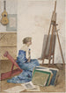 Un atelier de peintre avec un modèle enveloppé de soie japonaise - Louis Émile Adan — vista dell’opera