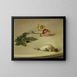 Louis Eysen - Dead Bird and Two Roses on a Table Board.webp