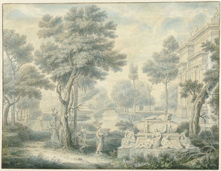 Louis Fabritius Dubourg - Arcadisch landschap met een graftombe.webp