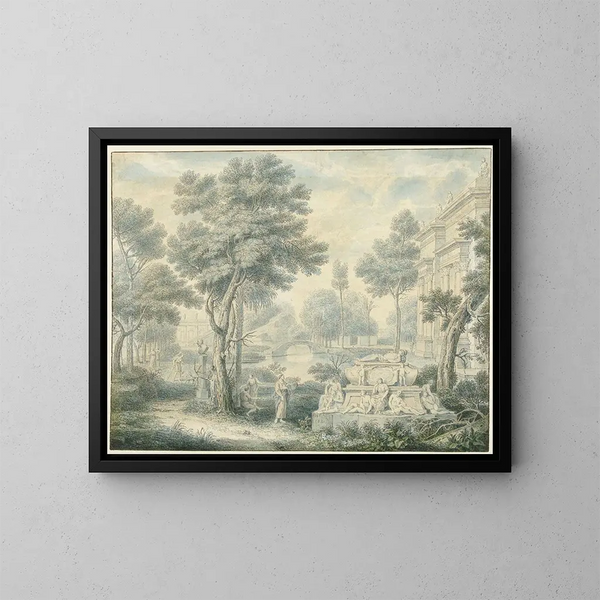 Landschaft im arkadischen Stil mit einem Grab - Louis Fabritius Dubourg — gerahmtes Bild an der Wand