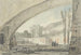 Vue sous un pont vers des terrasses et un escalier - Louis Gabriel Moreau — Ansicht des Kunstwerks