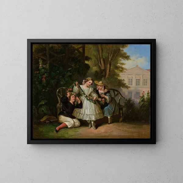 Nachmittag im Garten - Louis Lang — gerahmtes Bild an der Wand