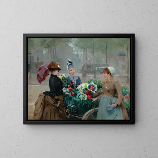 Der Blumenmarkt - Louis Marie de Schryver — gerahmtes Bild an der Wand