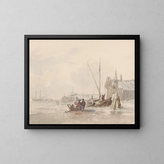 Louis Meijer - Strandgezicht met vissers bij een boot op de voorgrond.webp