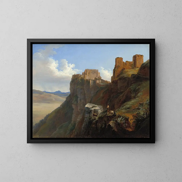 Vista del Castello di San Giuliano vicino a Trapani, Sicilia - Louise-Joséphine Sarazin de Belmont — quadro incorniciato alla parete