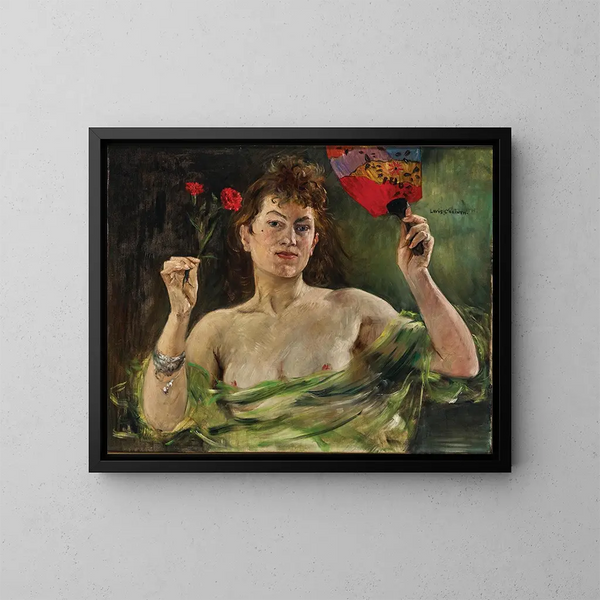 Fille avec un éventail et des œillets - Lovis Corinth — quadro incorniciato alla parete