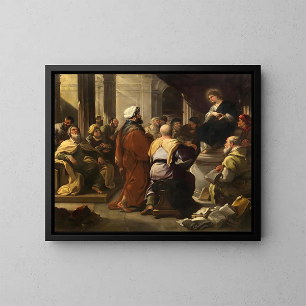 Il Cristo tra i dottori - Luca Giordano — quadro incorniciato alla parete