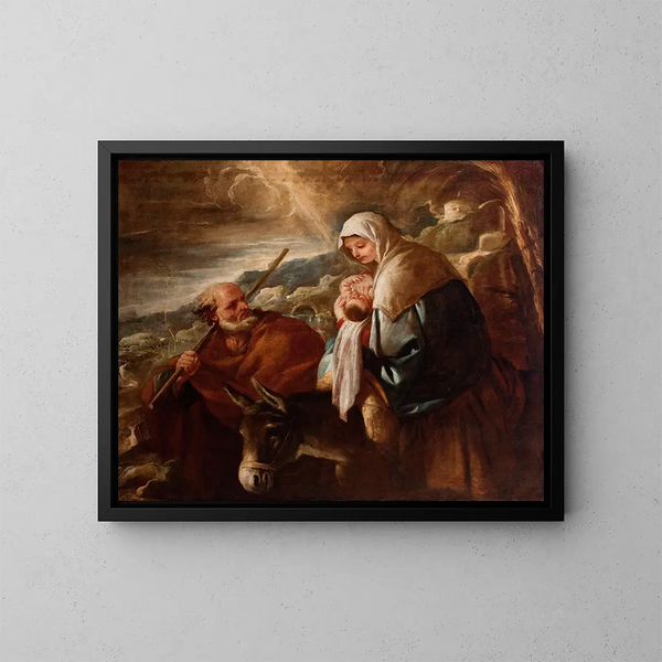 Fuga in Egitto - Luca Giordano — quadro incorniciato alla parete