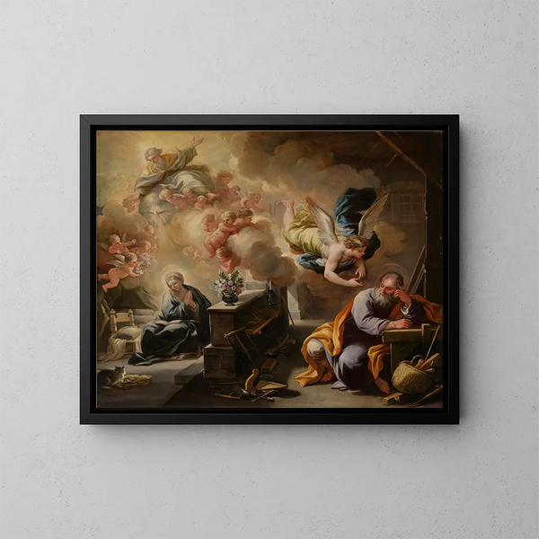 Il sogno di san Giuseppe - Luca Giordano — quadro incorniciato alla parete