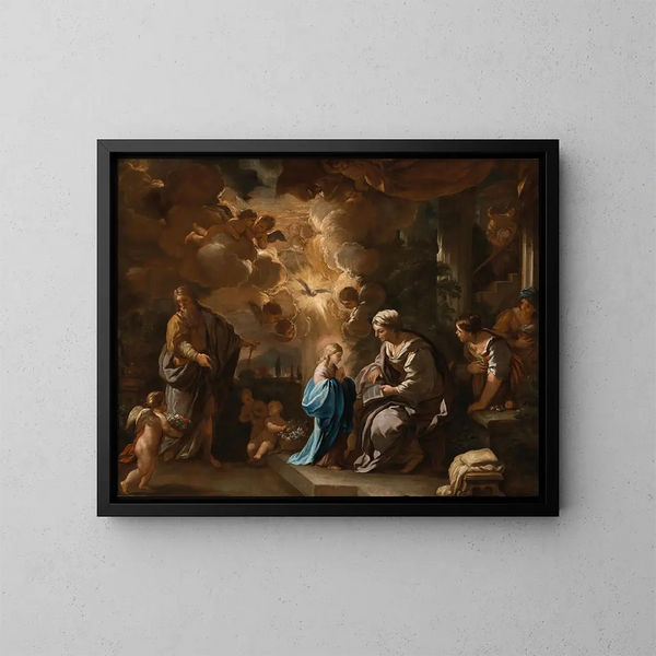 L'educazione della Vergine - Luca Giordano — quadro incorniciato alla parete
