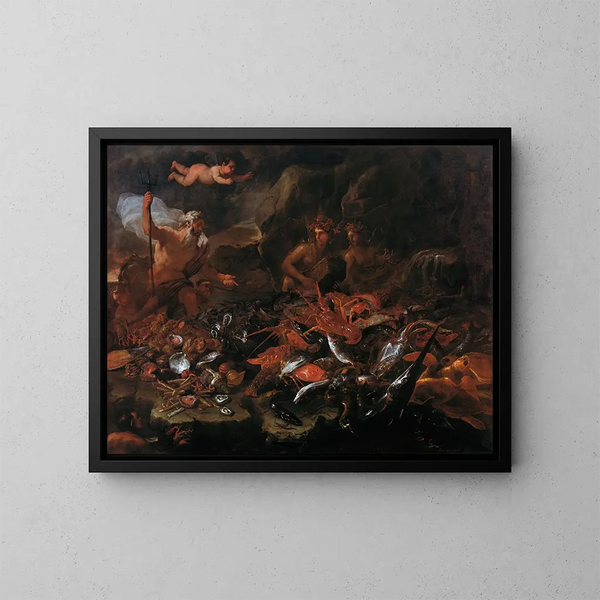 Le ricchezze del mare con Nettuno, tritoni e due nereidi - Luca Giordano — quadro incorniciato alla parete