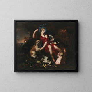Lucas Franchoys the Younger - Diana resting with her hunting dogs and putti.webp