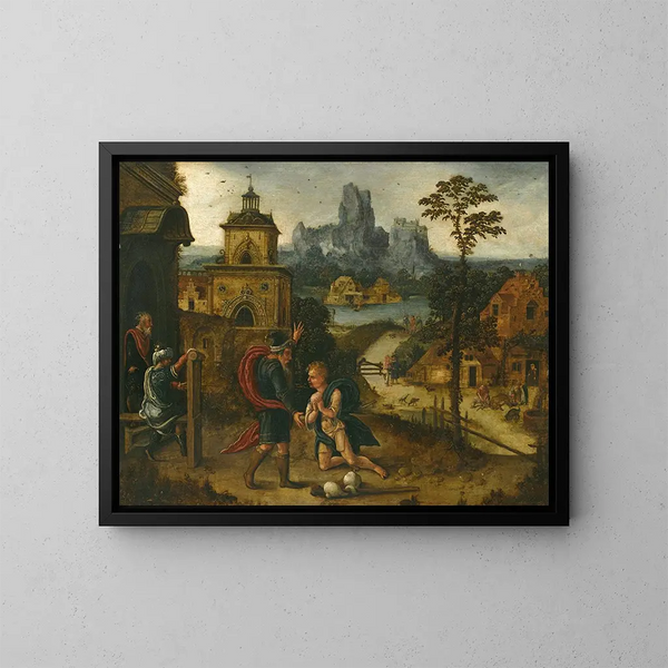 Un paesaggio con il ritorno del figliol prodigo - Lucas Gassel — quadro incorniciato alla parete