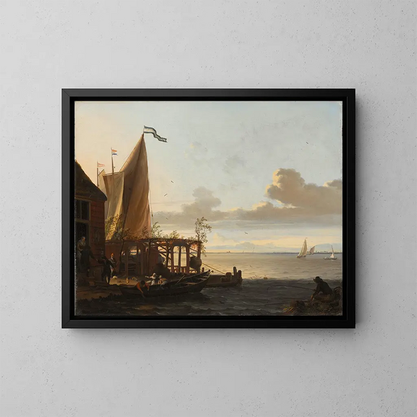 Kleines Hafenbild bei einer Taverne - Ludolf Bakhuizen — gerahmtes Bild an der Wand