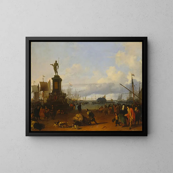 Ansicht des Hafens von Amsterdam am Fluss IJ - Ludolf Bakhuizen — gerahmtes Bild an der Wand