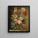 Eine Stillleben mit Rosen, Narzisse und anderen Blumen in einer Glaskaraffe auf einem Steinsockel - Ludovico Stern — gerahmtes Bild an der Wand