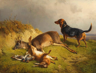 Ludwig Gustav Voltz - Erlegtes Wild und Jagdhund.webp