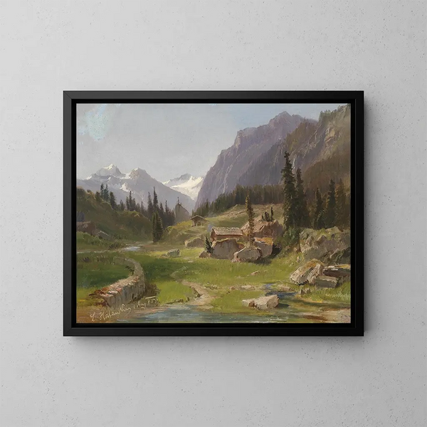 Landschaft mit Bergen - Ludwig Halauska — gerahmtes Bild an der Wand