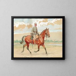 Ludwig Koch - A soldier on horseback in a river landscape.webp
