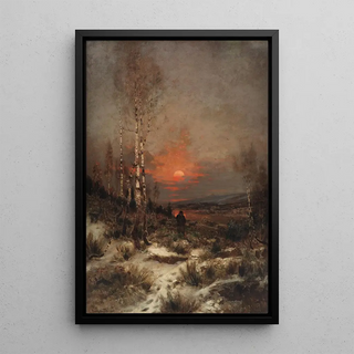 Ludwig Lanckow - Abendliche Winterlandschaft mit einem Jger.webp