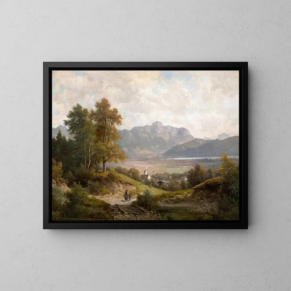 Ansicht des Kochelsees und des Jochbergs - Ludwig Sckell — gerahmtes Bild an der Wand