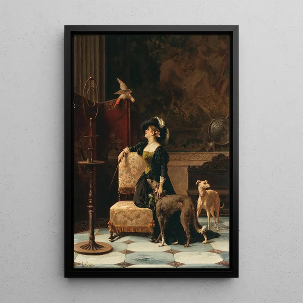 Luigi Crosio - A Lady with Greyhounds and a Parrot.webp