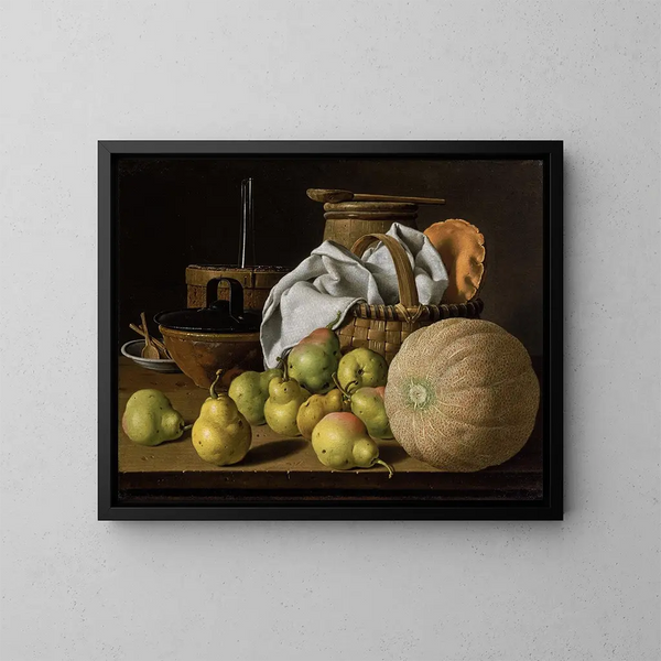 Stillleben mit einer Melone und Birnen - Luis Meléndez — gerahmtes Bild an der Wand