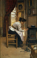 in der Nähe des Feuers - Manuel Cusí y Ferret — gerahmtes Bild an der Wand