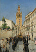 Procession de Pâques dans la rue Mateos Gago à Séville - Manuel García y Rodríguez — quadro incorniciato alla parete