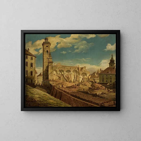 Abriss der Bernardinenkirche in Warschau - Marcin Zaleski — gerahmtes Bild an der Wand
