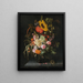 Blumen-Gemälde mit Rosen, Nelken, Sonnenhut und anderen Blumen, mit einer Sonnenblume und gestreiftem Gras - Maria van Oosterwijck — gerahmtes Bild an der Wand
