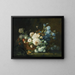 Nature morte con fiori, peonie, iris, ortensie in una teiera di rame, uno scarabeo e farfalle - Marie Beloux Hodieux — quadro incorniciato alla parete