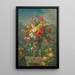 Rosen Mohnblumen, Rosen, Stockrosen, Vergissmeinnicht und Glyzinien in einer Steingefäß, das von Putten auf einem Sockel getragen wird - Marius Vasselon — gerahmtes Bild an der Wand