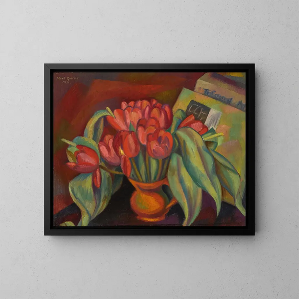Naturstillleben mit roten Tulpen - Mark Gertler — gerahmtes Bild an der Wand