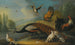 Naturstillleben mit einem Pfau, Tauben und Hühnern in einer Flusslandschaft - Marmaduke Cradock — Ansicht des Kunstwerks