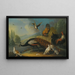 Naturstillleben mit einem Pfau, Tauben und Hühnern in einer Flusslandschaft - Marmaduke Cradock — gerahmtes Bild an der Wand