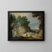 Un paesaggio roccioso con una cascata e viaggiatori su un sentiero - Marten Ryckaert — quadro incorniciato alla parete