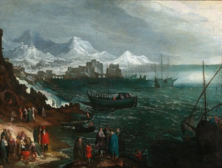 Martin Hermann Faber - A harbour scene with numerous figures in winter.webp