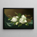 Magnolien auf hellblauem Samtstoff - Martin Johnson Heade — gerahmtes Bild an der Wand
