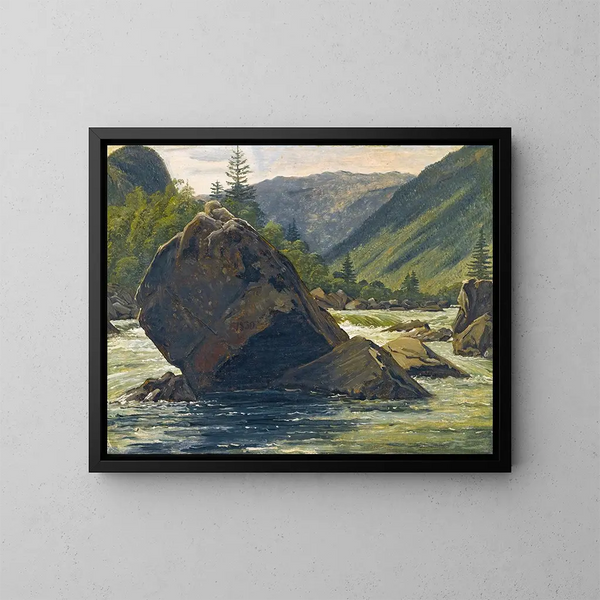 eines Felsblocks in den Stromschnellen - Martinus Rørbye — gerahmtes Bild an der Wand