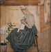 Mary Gallen sewing in a Karelian house - Akseli Gallen-Kallela — displayed in an interior