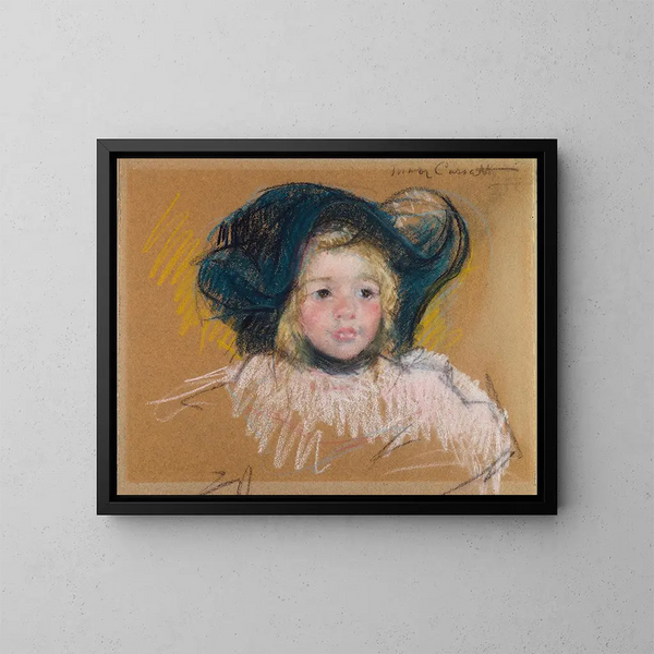 Kopf von Simone im grünen Hut mit gewelltem Rand Nr. 2 - Mary Cassatt — gerahmtes Bild an der Wand