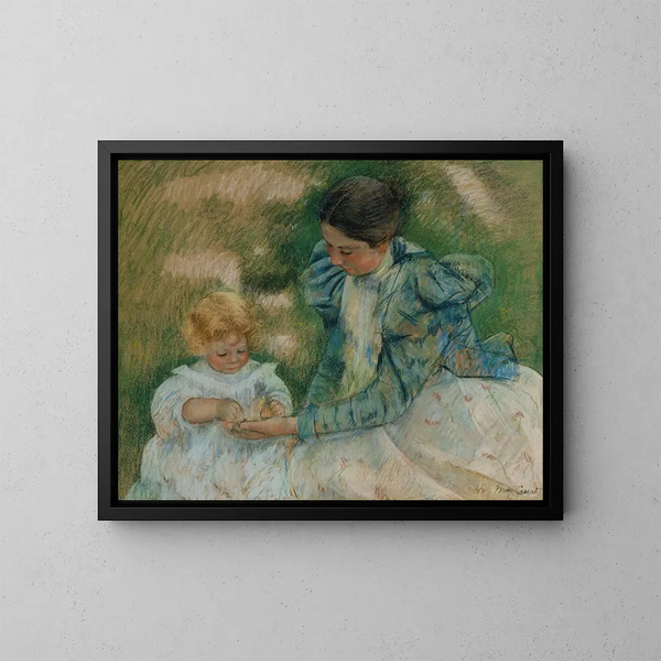 Mutter spielt mit einem Kind - Mary Cassatt — gerahmtes Bild an der Wand