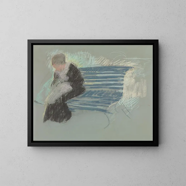 Frau auf einer Bank - Mary Cassatt — gerahmtes Bild an der Wand