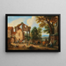 Reisende vor der Tür einer Stadt in der Nähe eines Brunnens - Mathys Schoevaerdts — gerahmtes Bild an der Wand