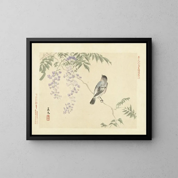 Wisteria japonaise et bouvreuil eurasiatique - Matsumura Keibun — gerahmtes Bild an der Wand