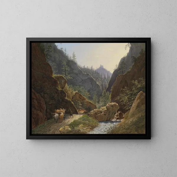 Bauernbild mit Ochsenkarren bei Schottwien - Matthias Rudolf Toma — gerahmtes Bild an der Wand